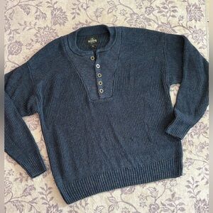 Vintage Redhead Men's Button Down Henley Casual Sweater in Deep Blue Size L